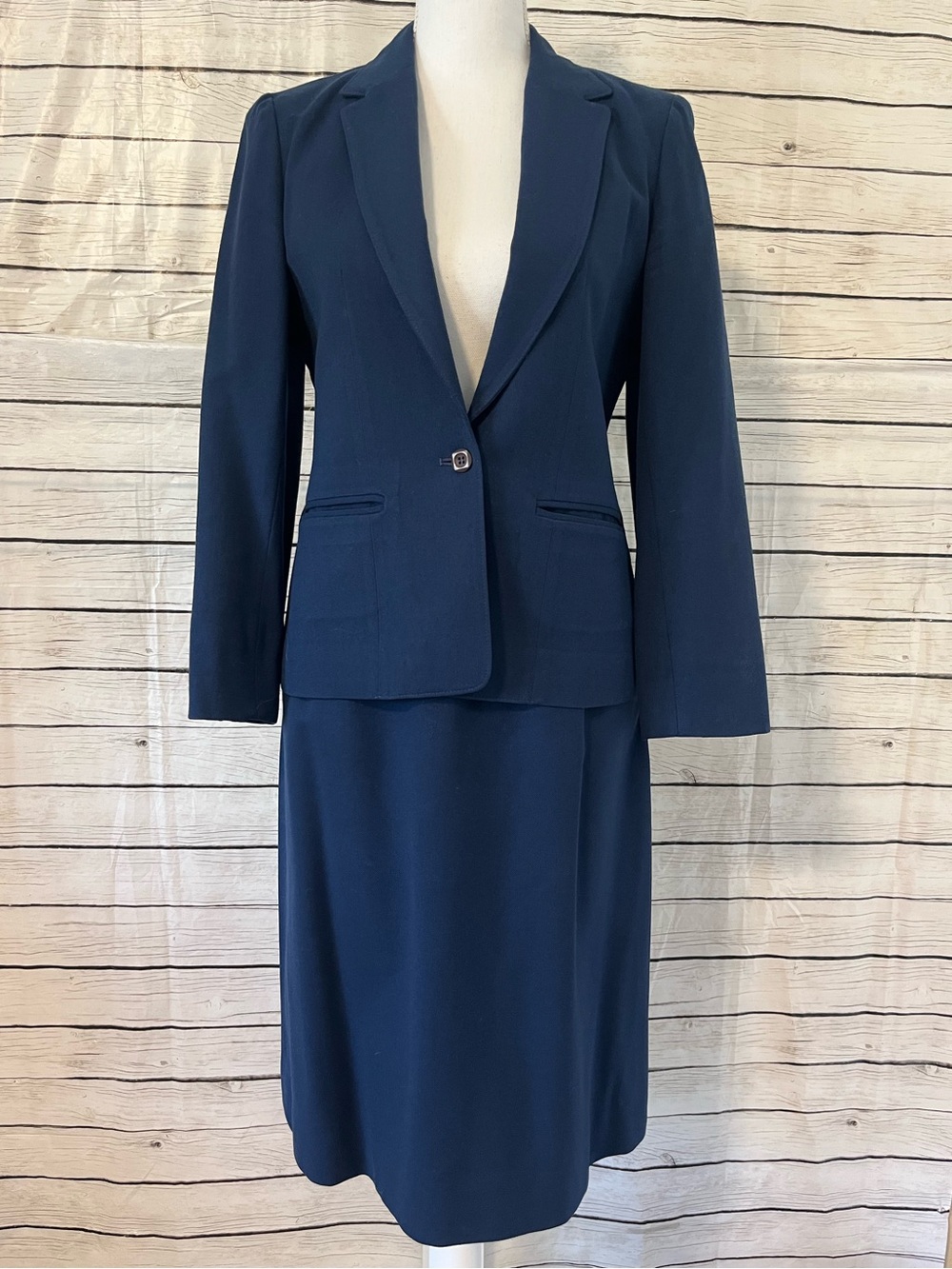 Vintage Pendleton Navy Single-Button Suit Jacket and Skirt Set Size 2